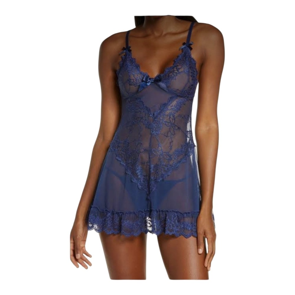 Blue Lace Mesh Babydoll Chemise Slip Dress Women 1x 2x Coquette Romantic Fairy